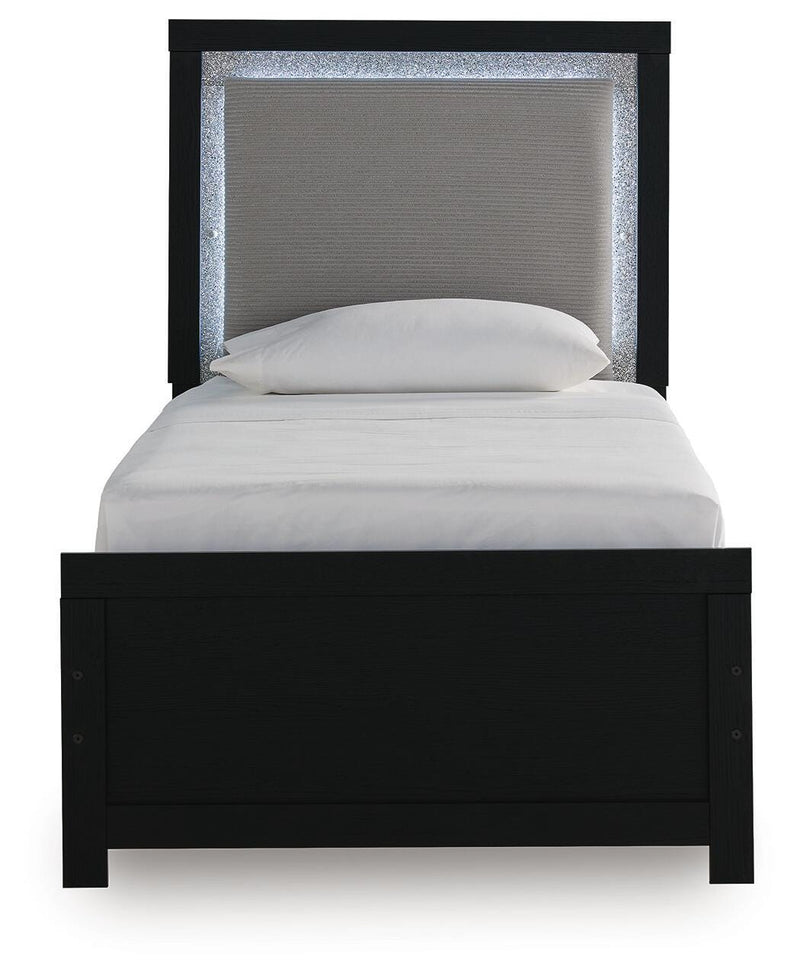 Maeling Twin Upholstered Panel Bed, Dresser and Mirror - PCB1115B3