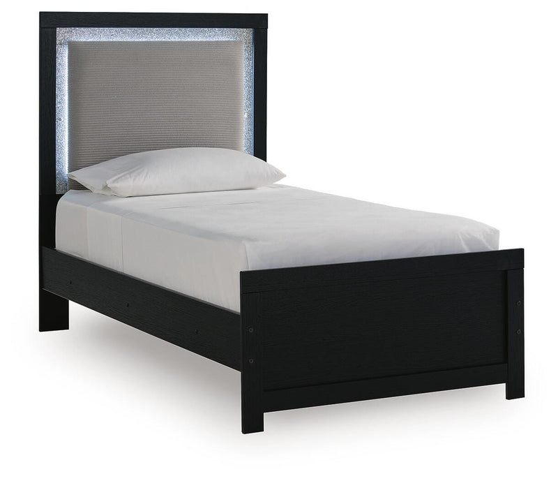 Maeling Twin Upholstered Panel Bed, Dresser and Mirror - PCB1115B3