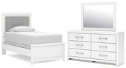 Maeling Twin Upholstered Panel Bed, Dresser and Mirror - PCB1119B8