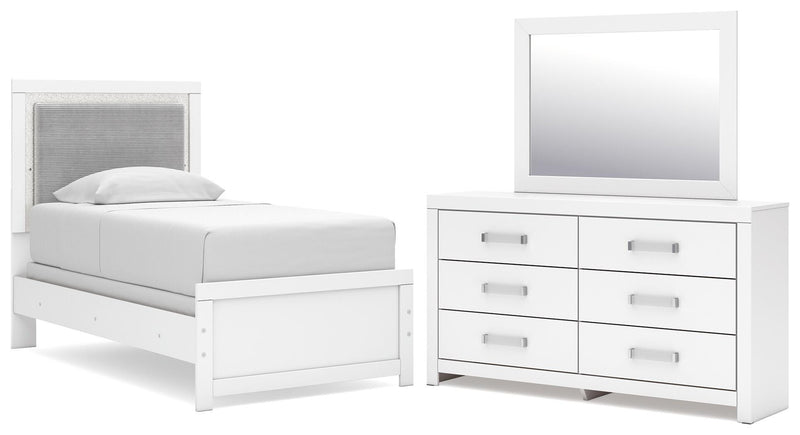 Maeling Twin Upholstered Panel Bed, Dresser and Mirror - PCB1119B8