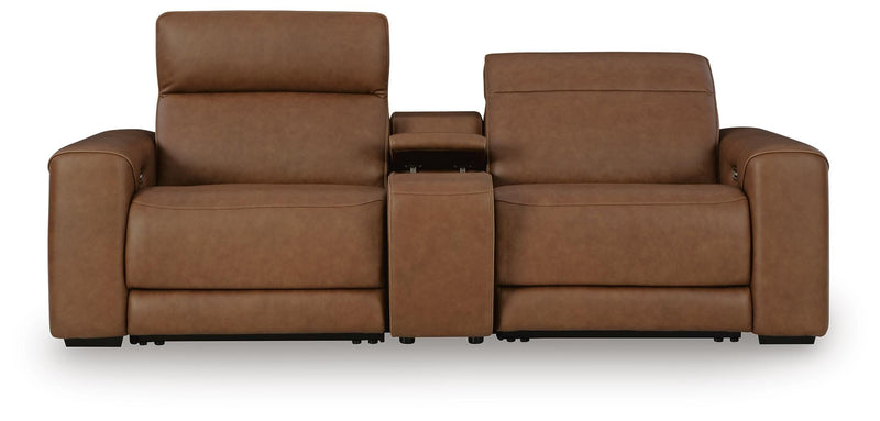 Magic Man Caramel 2-Piece Power Reclining Sectional Loveseat with Console - PCU10700S3