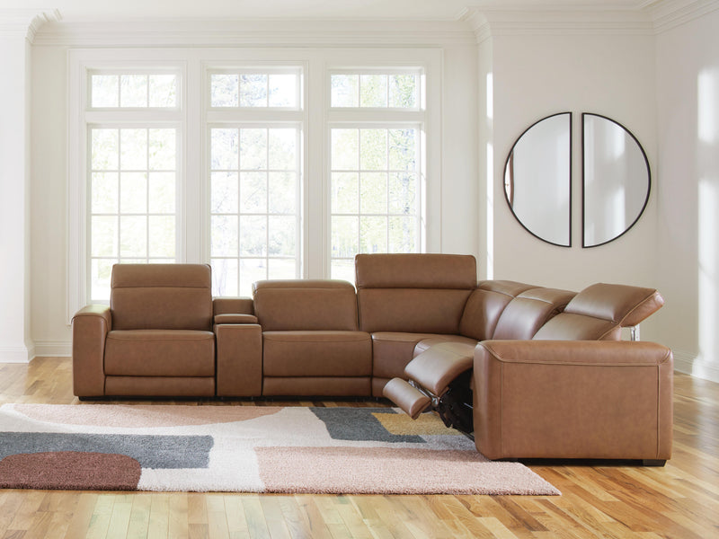 Magic Man Caramel 6-Piece Power Reclining Sectional with Console - PCU10700S14
