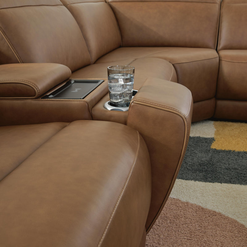 Magic Man Caramel 6-Piece Power Reclining Sectional with Console - PCU10700S14