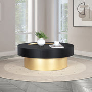 Makai Oak Veneer Top And Metal Base Coffee Table in Black - 99056Black-CT