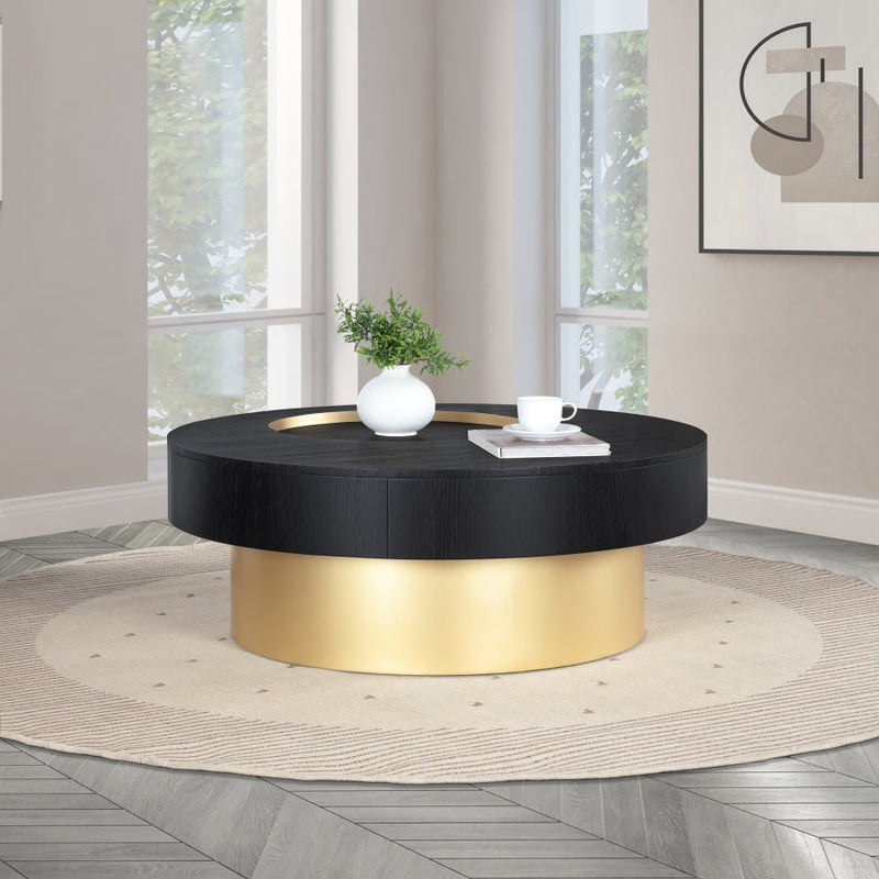 Makai Oak Veneer Top And Metal Base Coffee Table in Black - 99056Black-CT