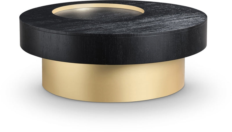 Makai Oak Veneer Top And Metal Base Coffee Table in Black - 99056Black-CT