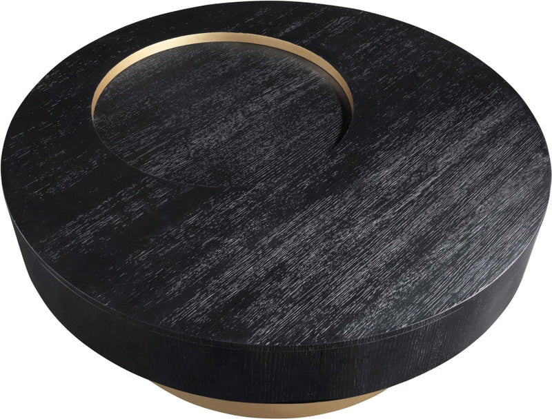 Makai Oak Veneer Top And Metal Base Coffee Table in Black - 99056Black-CT