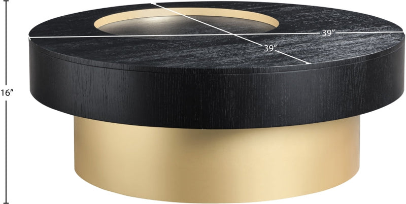 Makai Oak Veneer Top And Metal Base Coffee Table in Black - 99056Black-CT