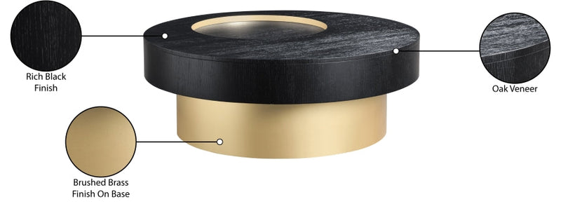 Makai Oak Veneer Top And Metal Base Coffee Table in Black - 99056Black-CT