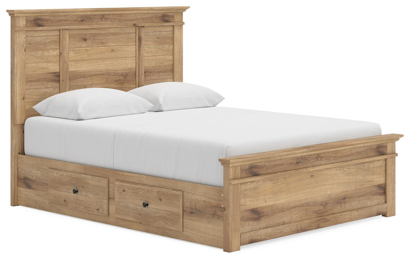 Makidern Queen Panel Bed with Storage, Dresser and Mirror - PCB1170B7