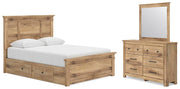 Makidern Queen Panel Bed with Storage, Dresser and Mirror - PCB1170B7