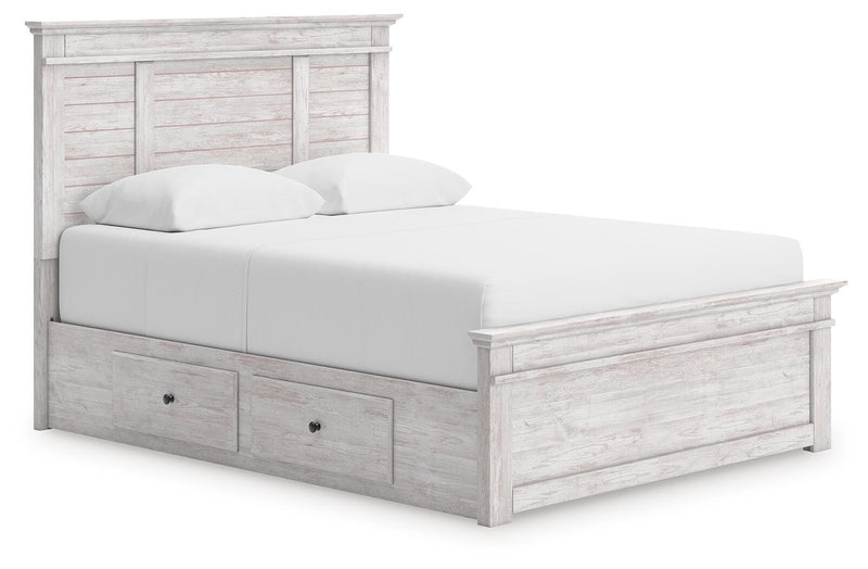 Makidern Queen Panel Bed with Storage, Dresser and Mirror - PCB1171B8