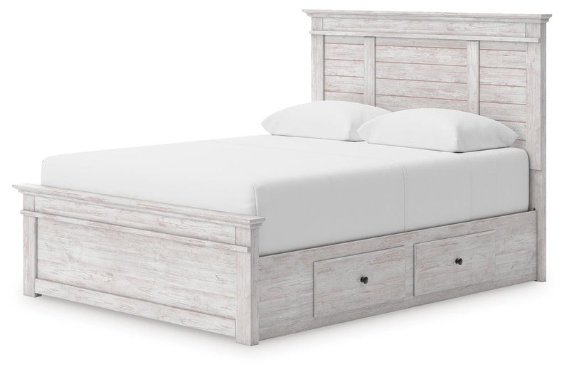 Makidern Queen Panel Bed with Storage, Dresser and Mirror - PCB1171B8
