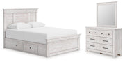 Makidern Queen Panel Bed with Storage, Dresser and Mirror - PCB1171B8