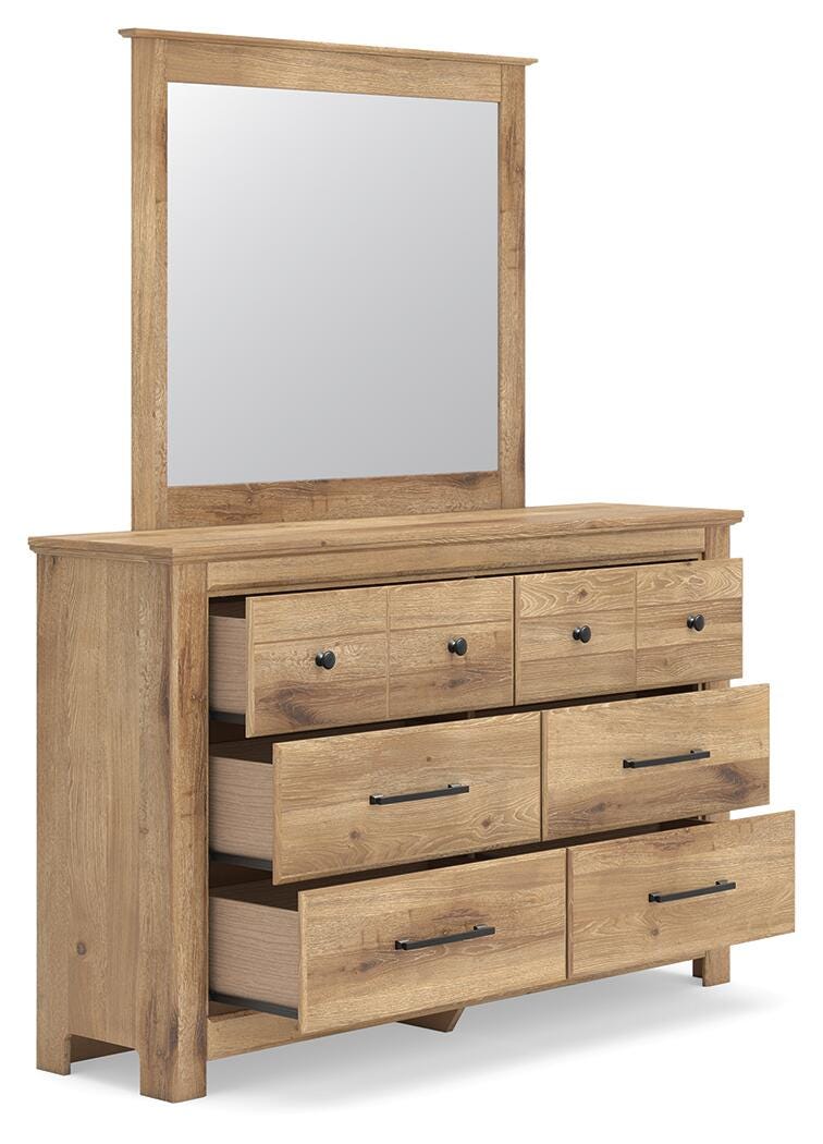 Makidern Queen Panel Storage Bed, Dresser and Mirror - PCB1170B5