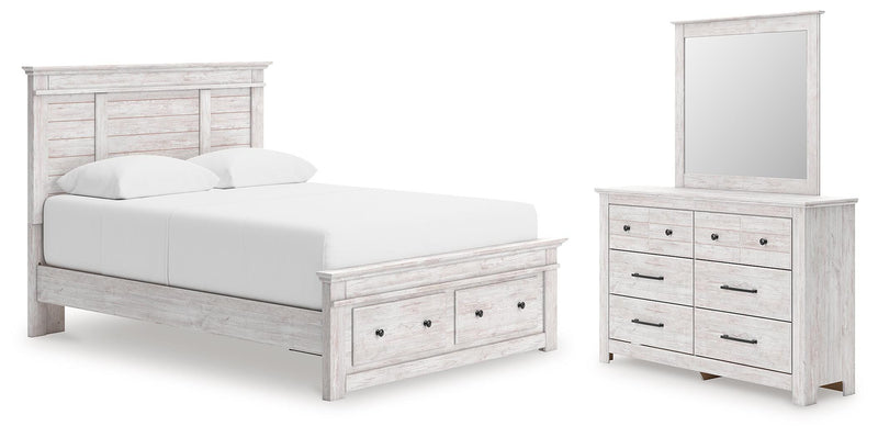 Makidern Queen Panel Storage Bed, Dresser and Mirror - PCB1171B5