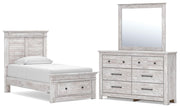 Makidern Twin Panel Storage Bed, Dresser and Mirror - PCB1171B24