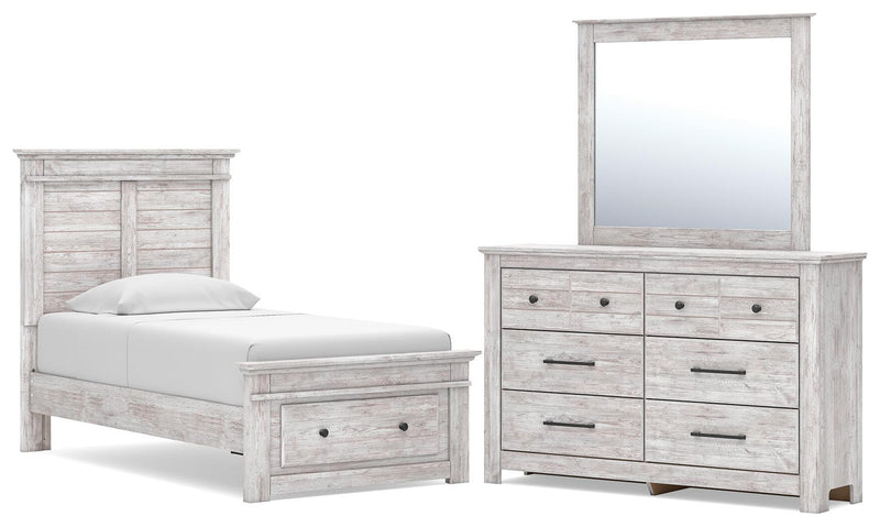 Makidern Twin Panel Storage Bed, Dresser and Mirror - PCB1171B24