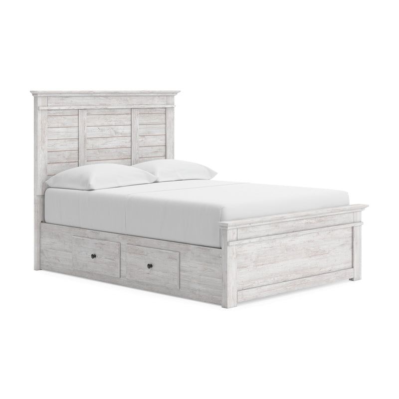 Makidern Whitewash Full Panel Bed with Storage - PCB1171B27