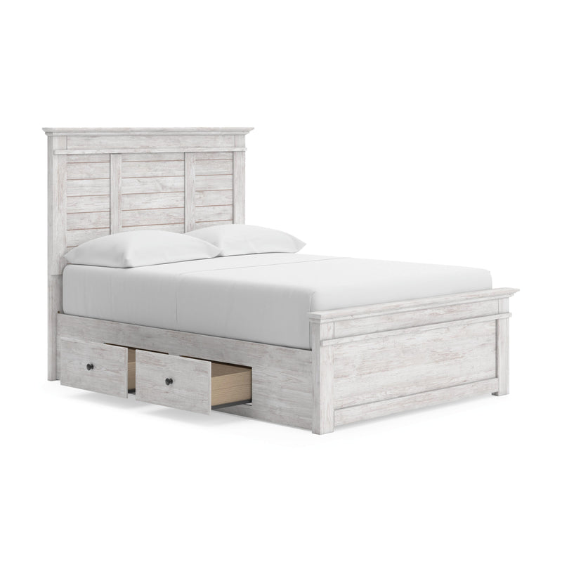 Makidern Whitewash Full Panel Bed with Storage - PCB1171B27