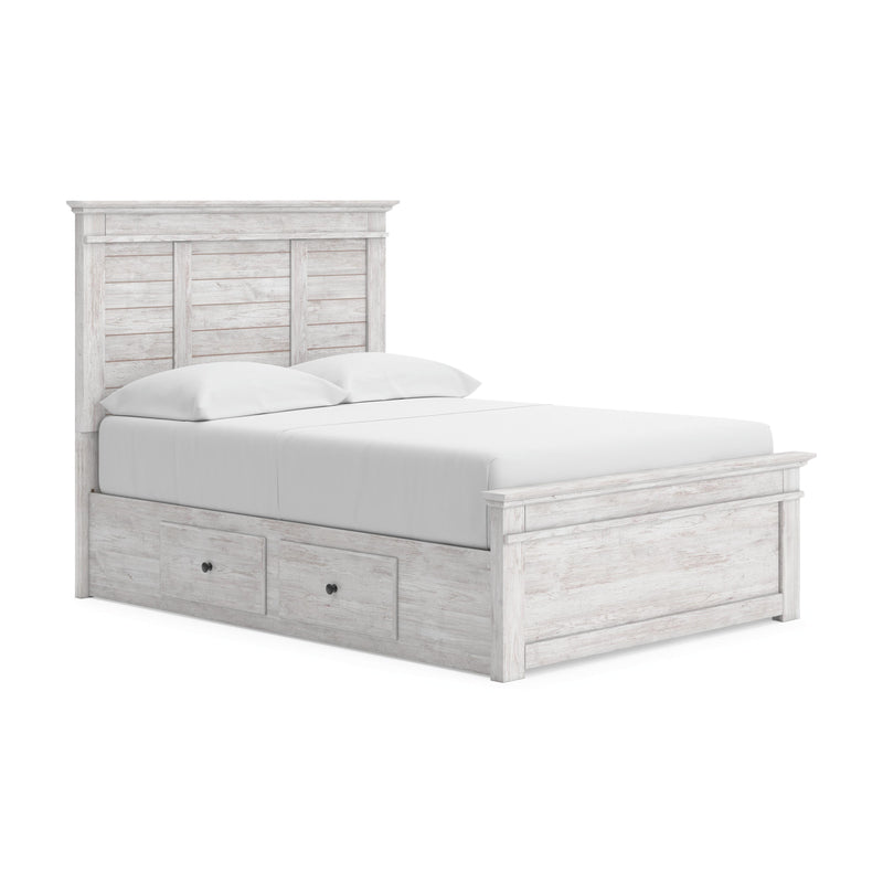 Makidern Whitewash Full Panel Bed with Storage - PCB1171B31
