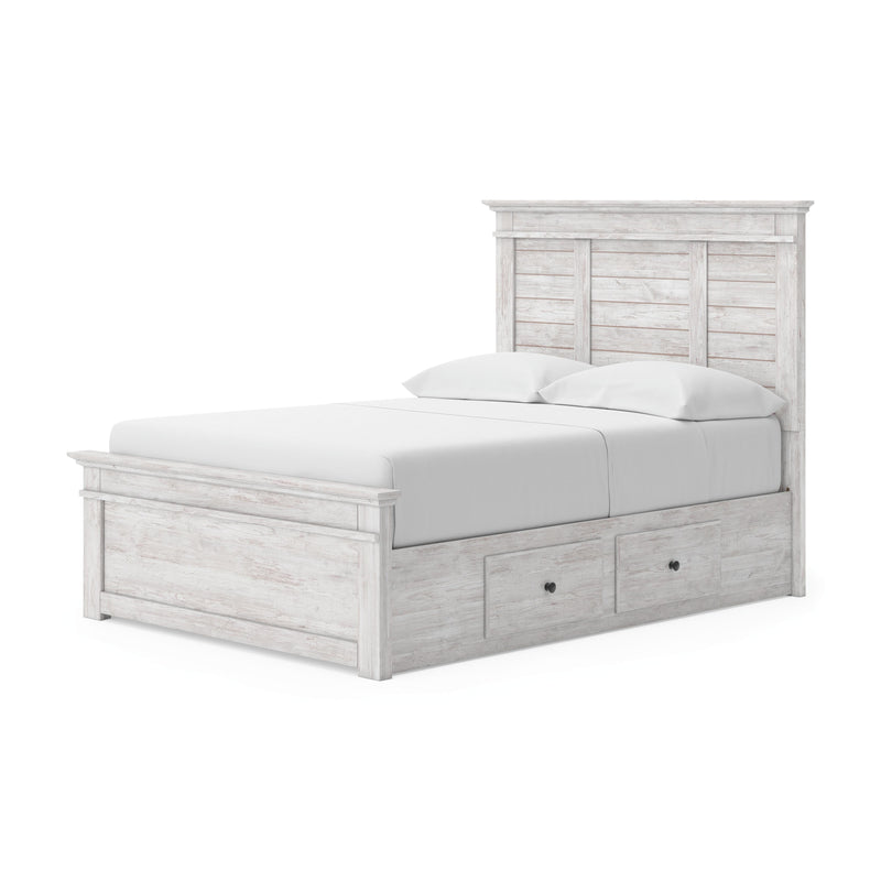 Makidern Whitewash Full Panel Bed with Storage - PCB1171B31