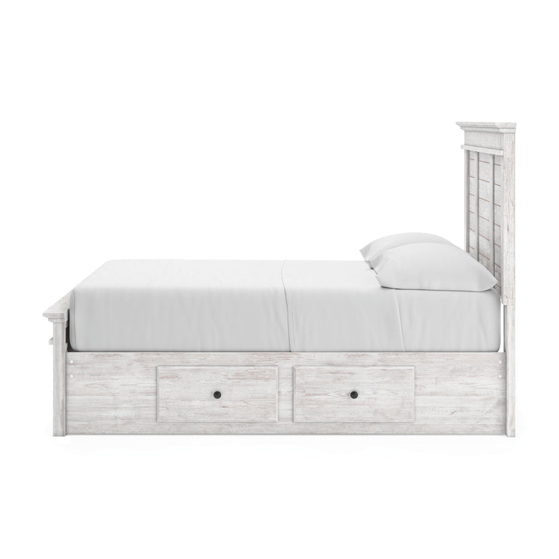 Makidern Whitewash Full Panel Bed with Storage - PCB1171B31