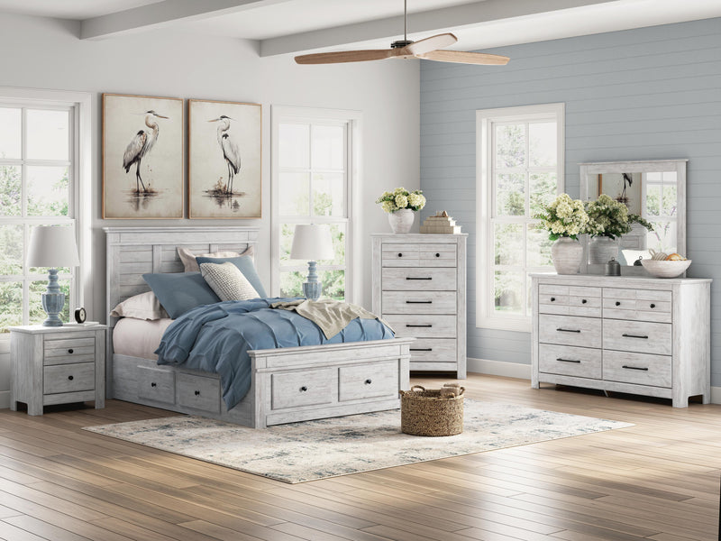 Makidern Whitewash Full Panel Bed with Storage - PCB1171B35