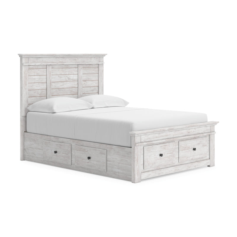 Makidern Whitewash Full Panel Bed with Storage - PCB1171B35
