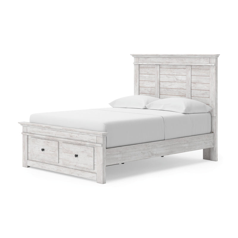 Makidern Whitewash Full Panel Bed with Storage - PCB1171B35