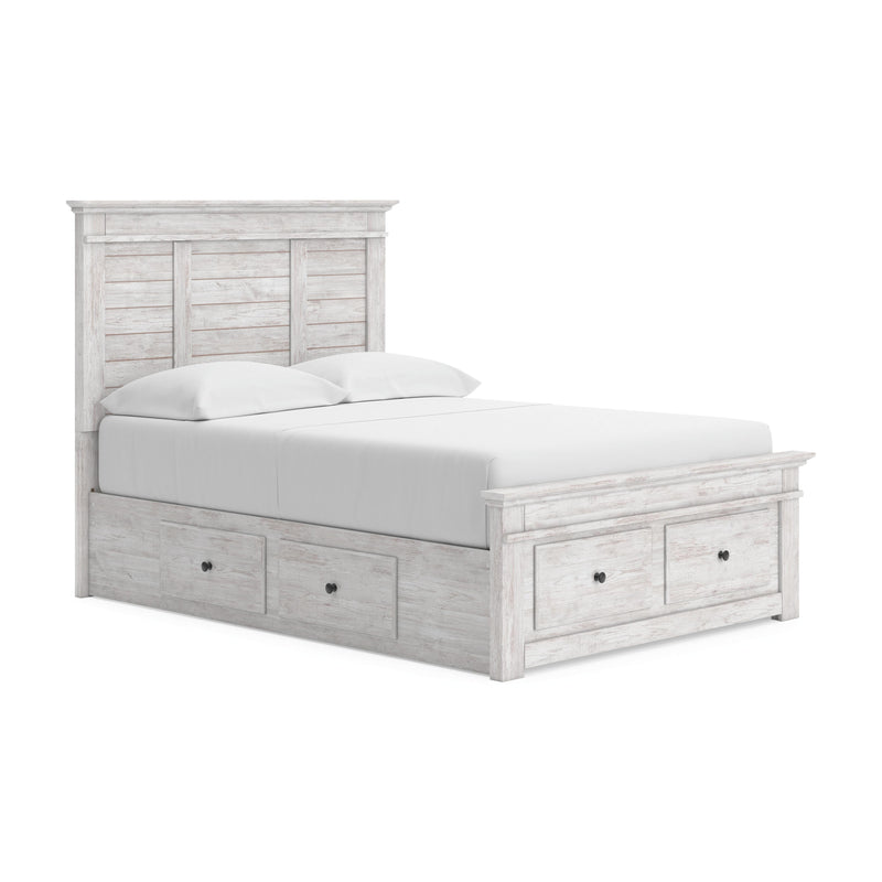 Makidern Whitewash Full Panel Bed with Storage - PCB1171B39