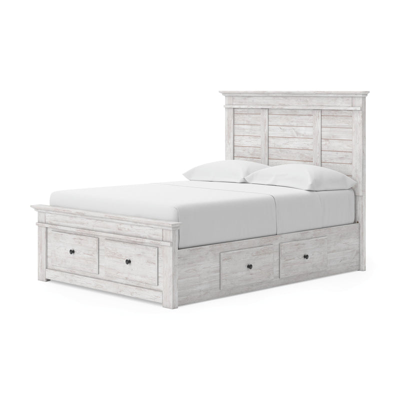 Makidern Whitewash Full Panel Bed with Storage - PCB1171B39