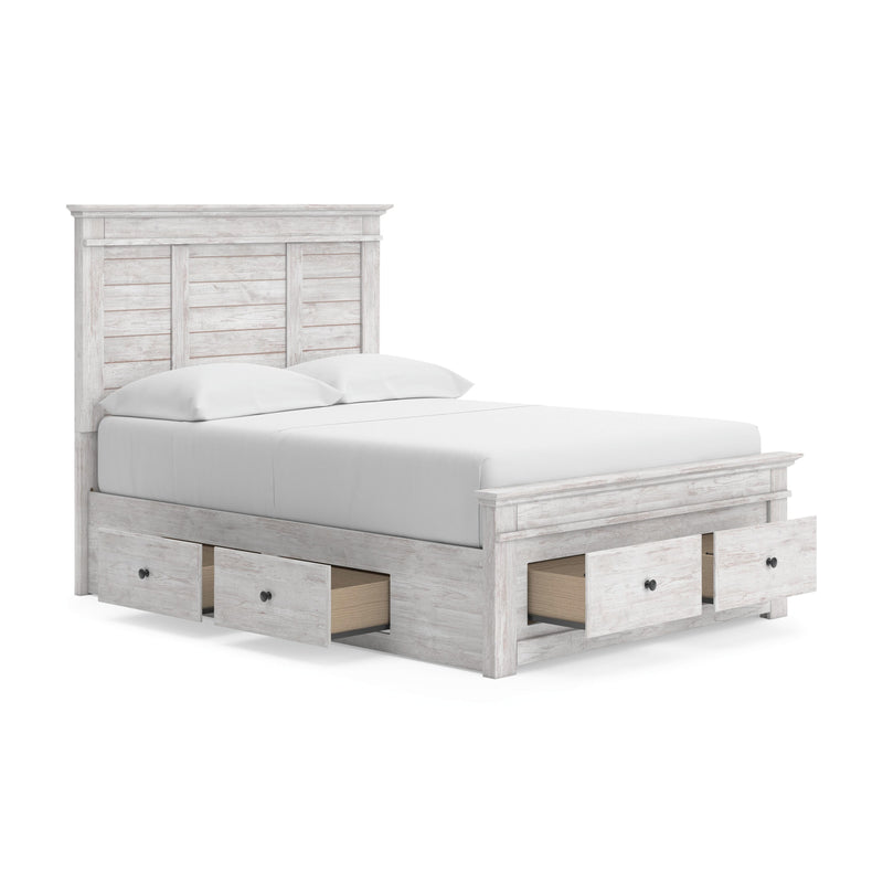 Makidern Whitewash Full Panel Bed with Storage - PCB1171B39
