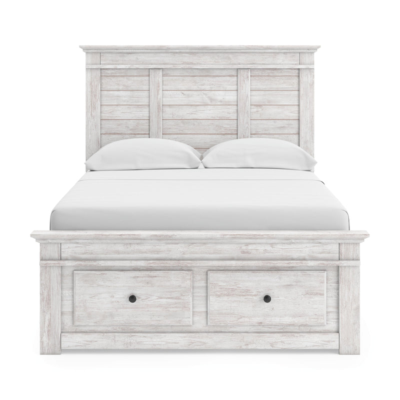 Makidern Whitewash Full Panel Bed with Storage - PCB1171B39