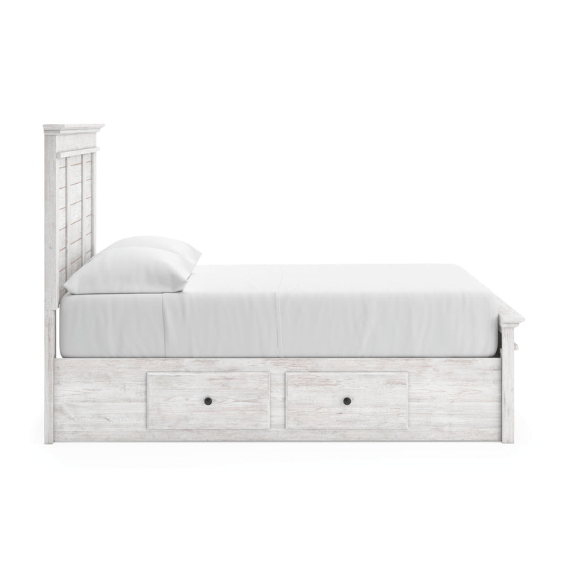 Makidern Whitewash Full Panel Bed with Storage - PCB1171B39