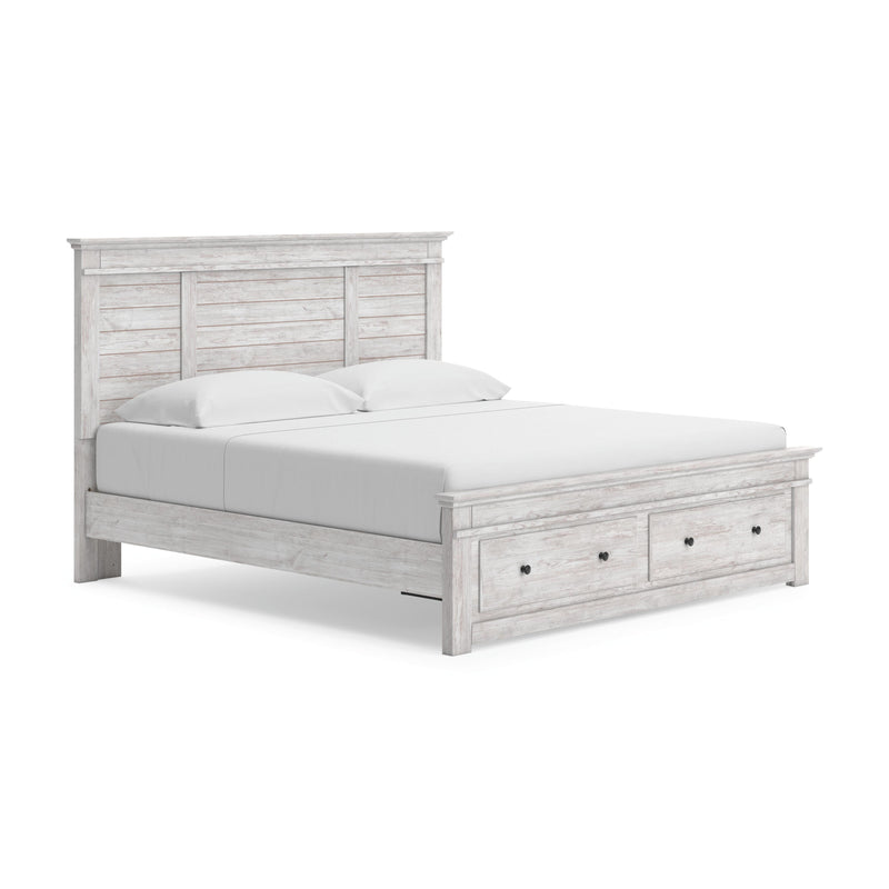 Makidern Whitewash King Panel Storage Bed - PCB1171B12