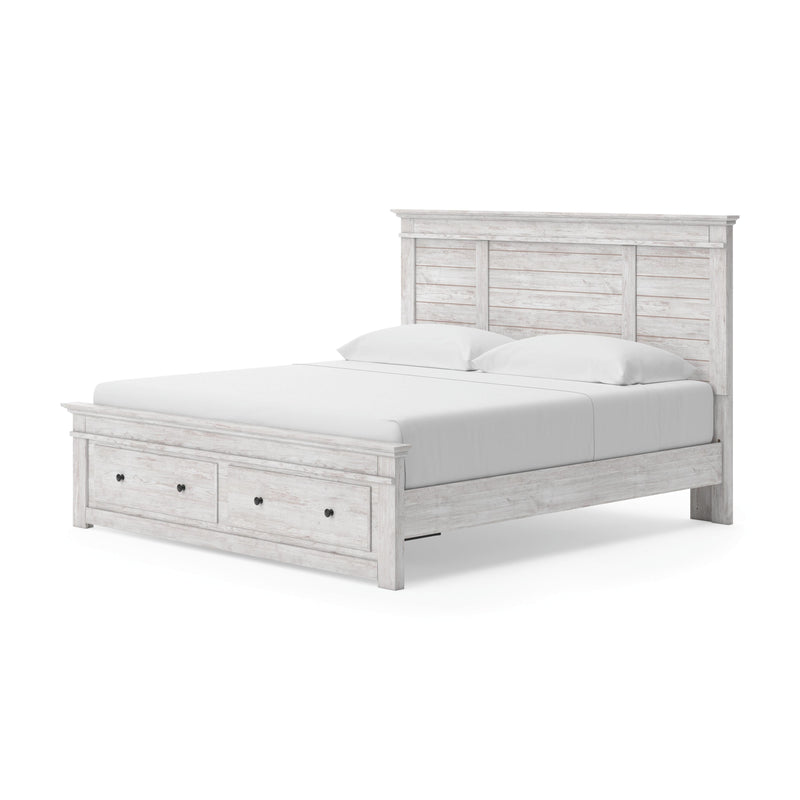 Makidern Whitewash King Panel Storage Bed - PCB1171B12