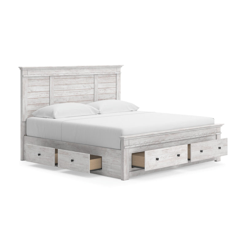 Makidern Whitewash King Panel Storage Bed - PCB1171B14
