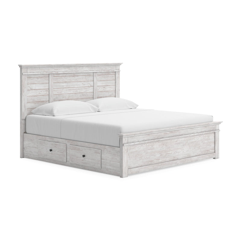 Makidern Whitewash King Panel Storage Bed - PCB1171B17