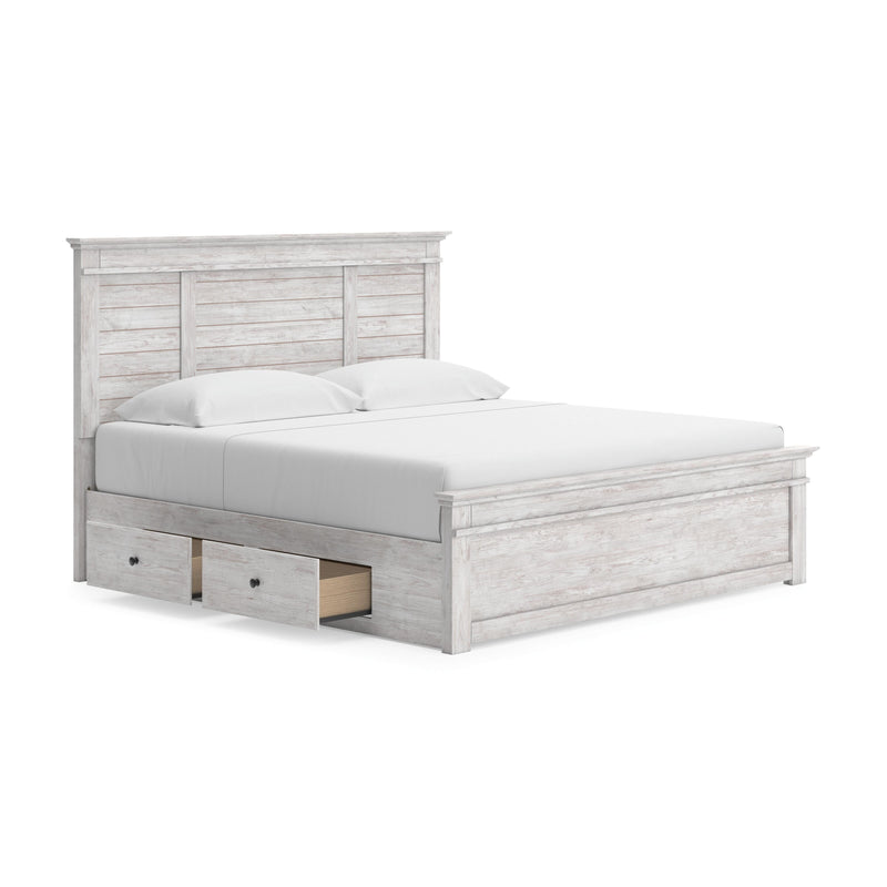 Makidern Whitewash King Panel Storage Bed - PCB1171B17