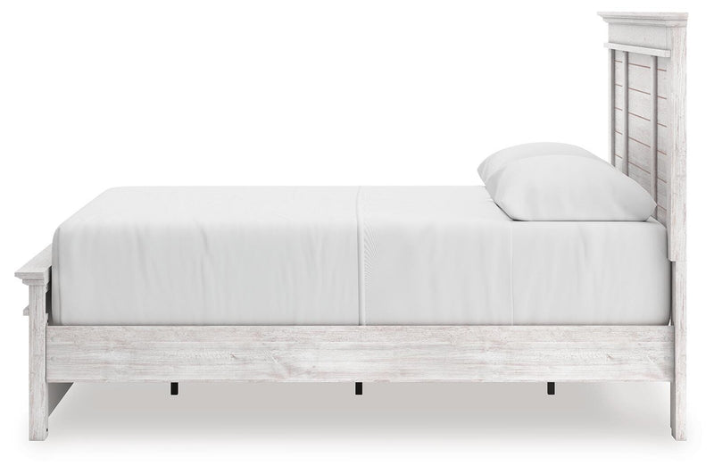 Makidern Whitewash Queen Panel Bed with Storage, Dresser and Mirror - PCB1171B6