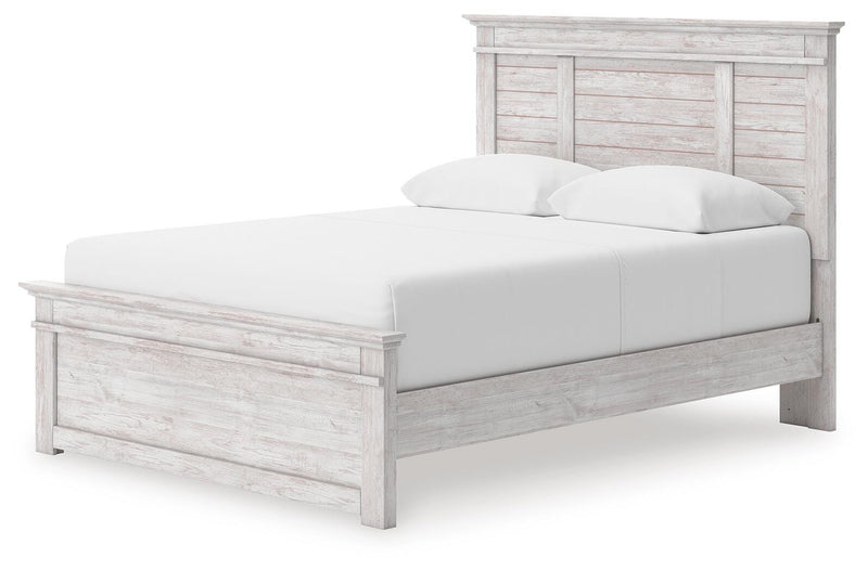 Makidern Whitewash Queen Panel Bed with Storage, Dresser and Mirror - PCB1171B6