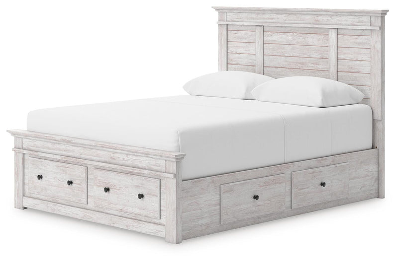 Makidern Whitewash Queen Panel Storage Bed - PCB1171B10