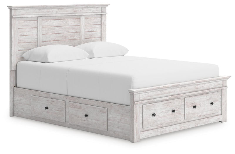 Makidern Whitewash Queen Panel Storage Bed - PCB1171B10