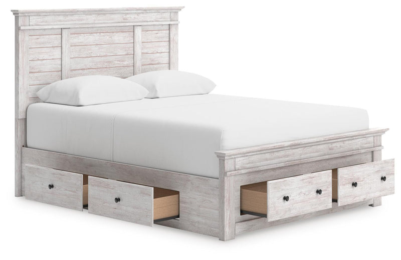 Makidern Whitewash Queen Panel Storage Bed - PCB1171B10