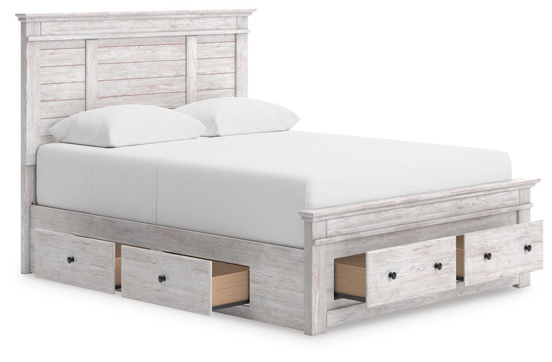 Makidern Whitewash Queen Panel Storage Bed - PCB1171B9