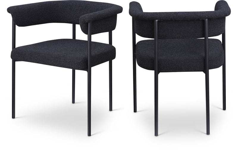 Malin Boucle Fabric Upholstered Dining Chair in Black, Set of 2 - 410Black-C