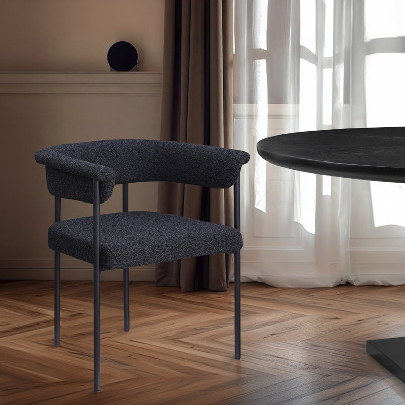 Malin Boucle Fabric Upholstered Dining Chair in Black, Set of 2 - 410Black-C