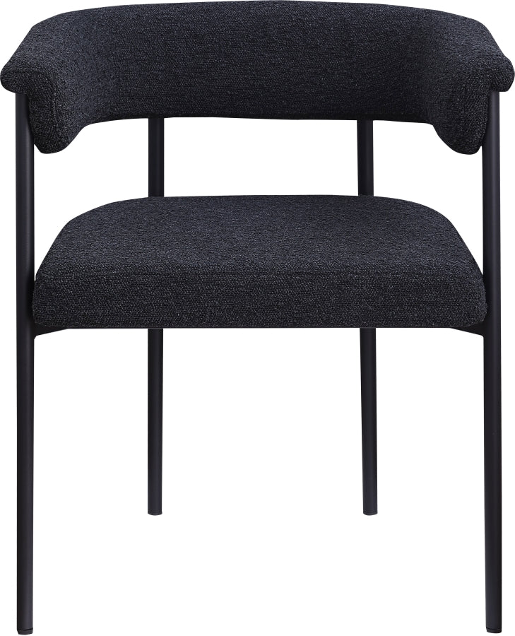 Malin Boucle Fabric Upholstered Dining Chair in Black, Set of 2 - 410Black-C