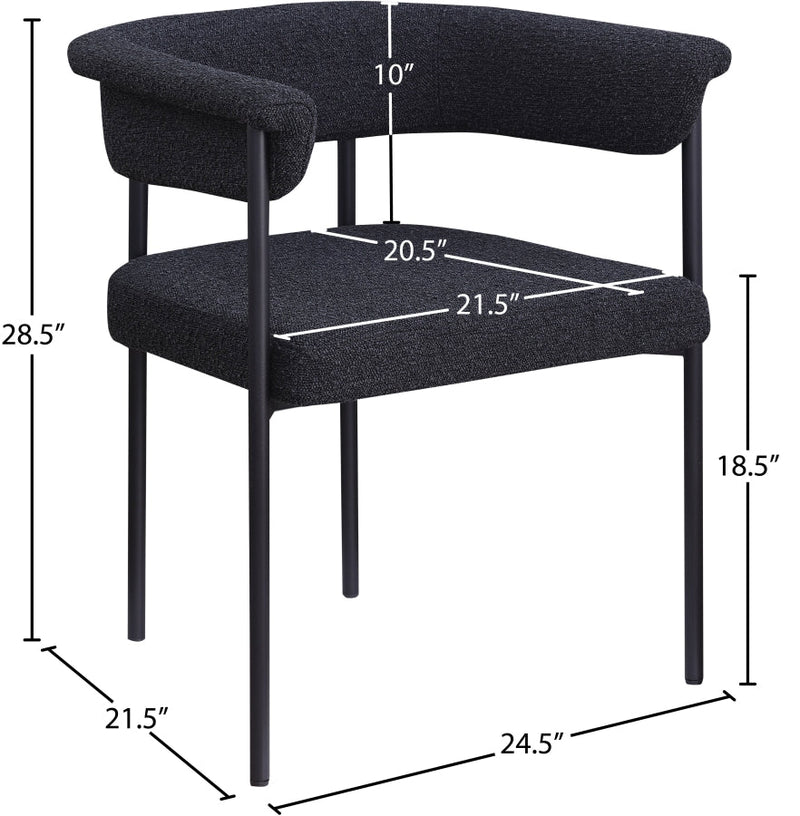 Malin Boucle Fabric Upholstered Dining Chair in Black, Set of 2 - 410Black-C